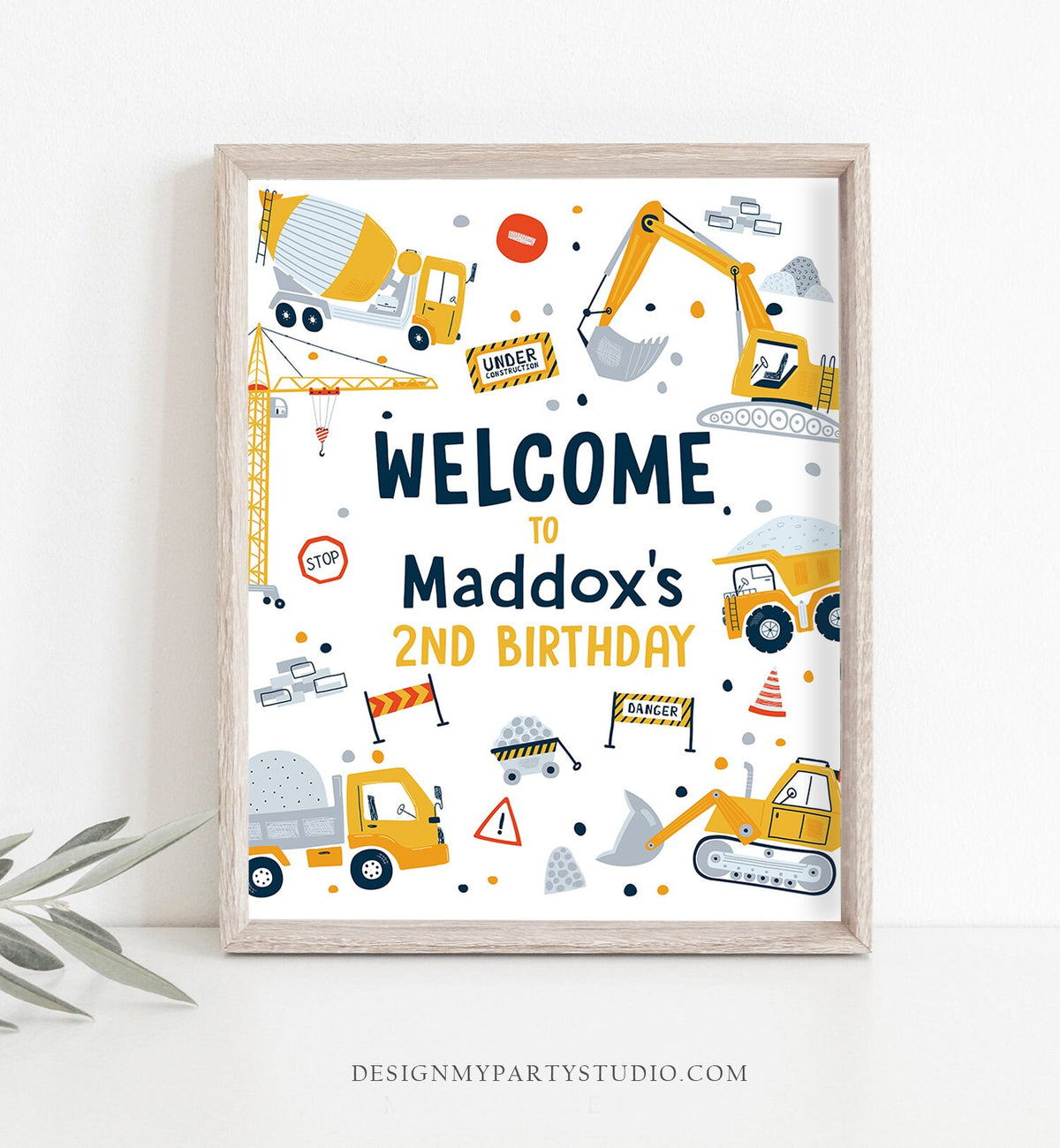 Editable Construction Birthday Welcome Sign Yellow Dump Truck Construction Sign Digger Boy Construction Digital Template Printable 0458
