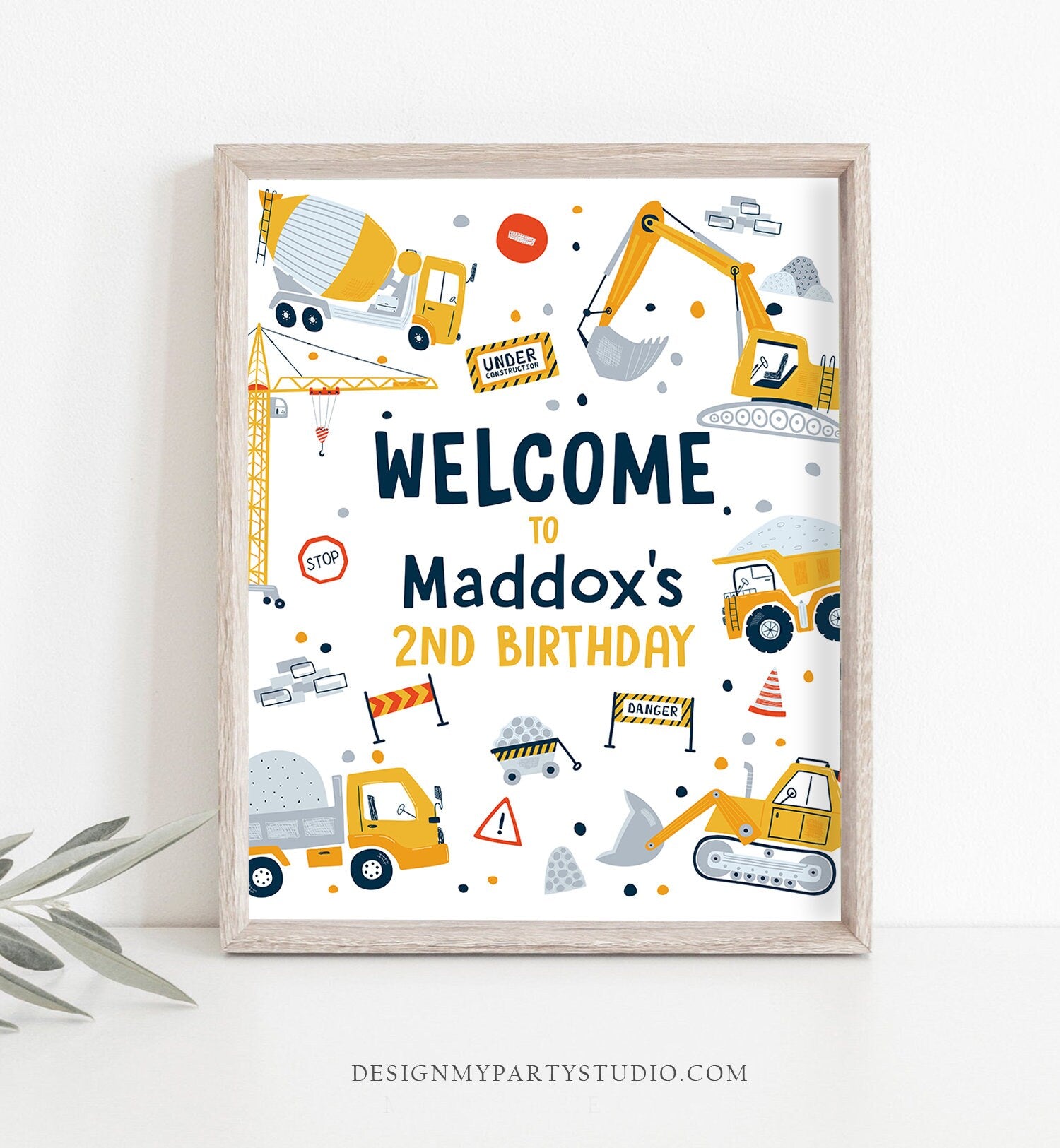 Editable Construction Birthday Welcome Sign Yellow Dump Truck Construction Sign Digger Boy Construction Digital Template Printable 0458