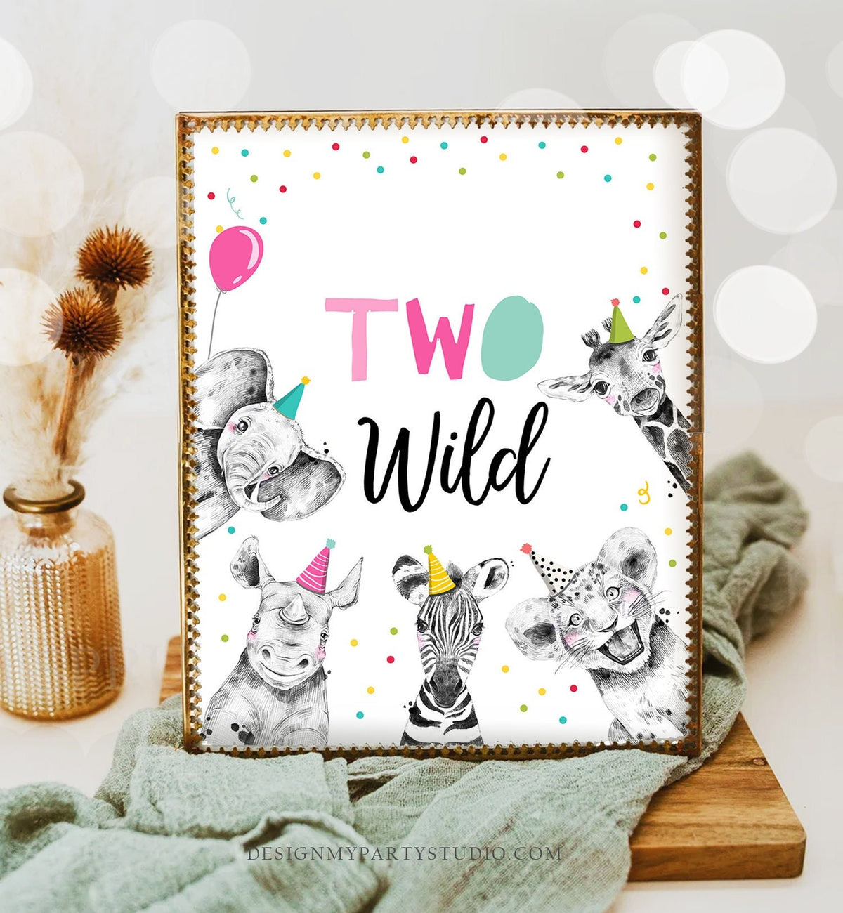 Two Wild Birthday Sign Party One Wild Year Second Birthday 2nd Safari Animals Party Animals Zoo Girl Pink Decor Download Printable 0390