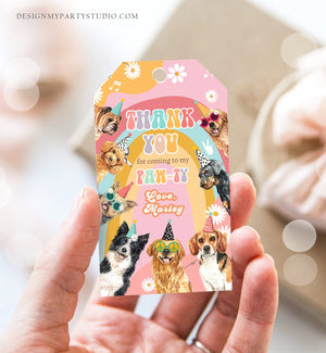 Editable Groovy Puppy Favor tags Retro Dog Birthday Thank you tag Girl Pink Puppies Pup Pet Hippie Groovy Dog Template PRINTABLE Corjl 0463