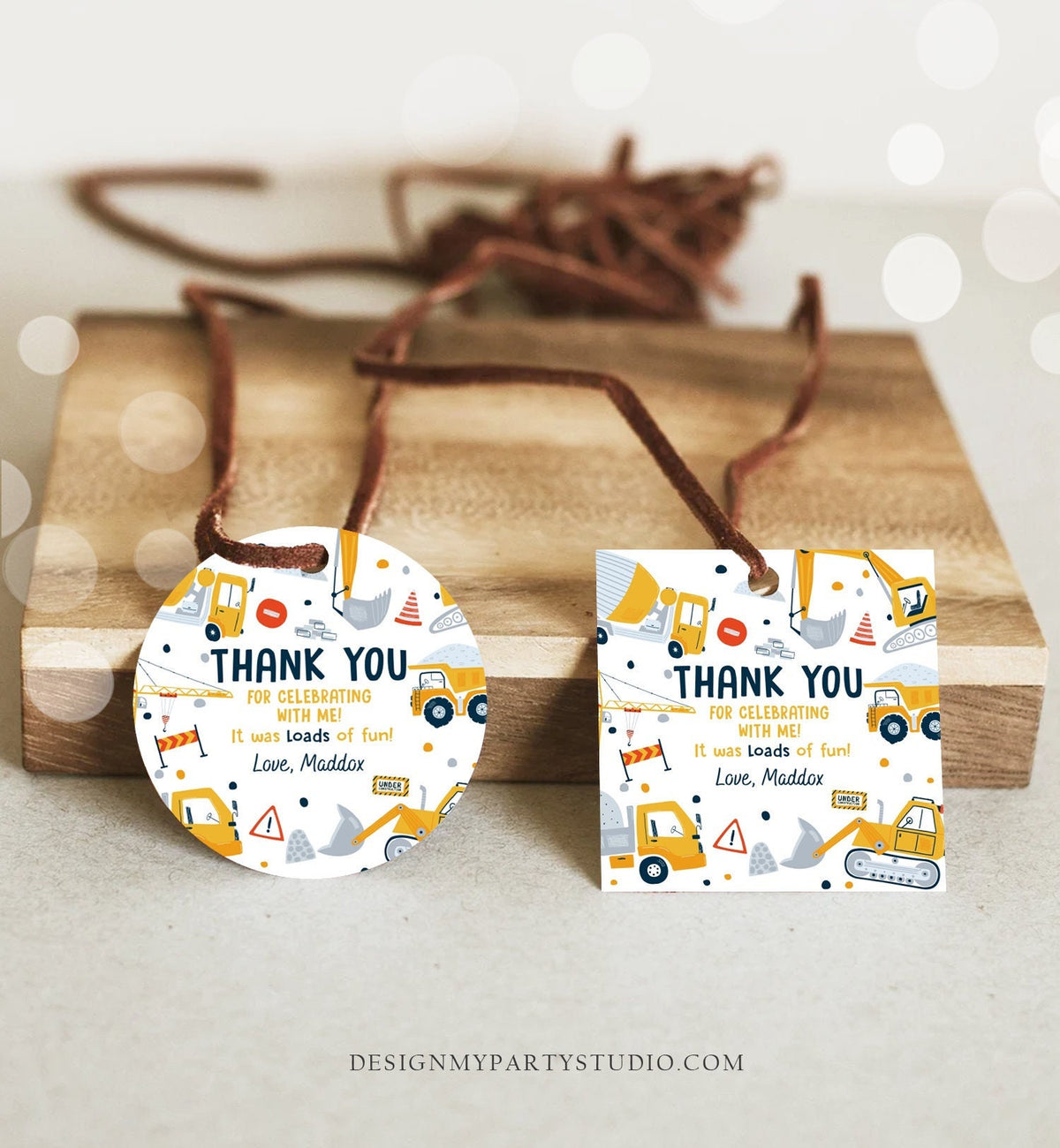 Editable Construction Thank You Tags Construction Birthday Favors Sticker Boy Dump Truck Digger Party Digital Template Printable 0458