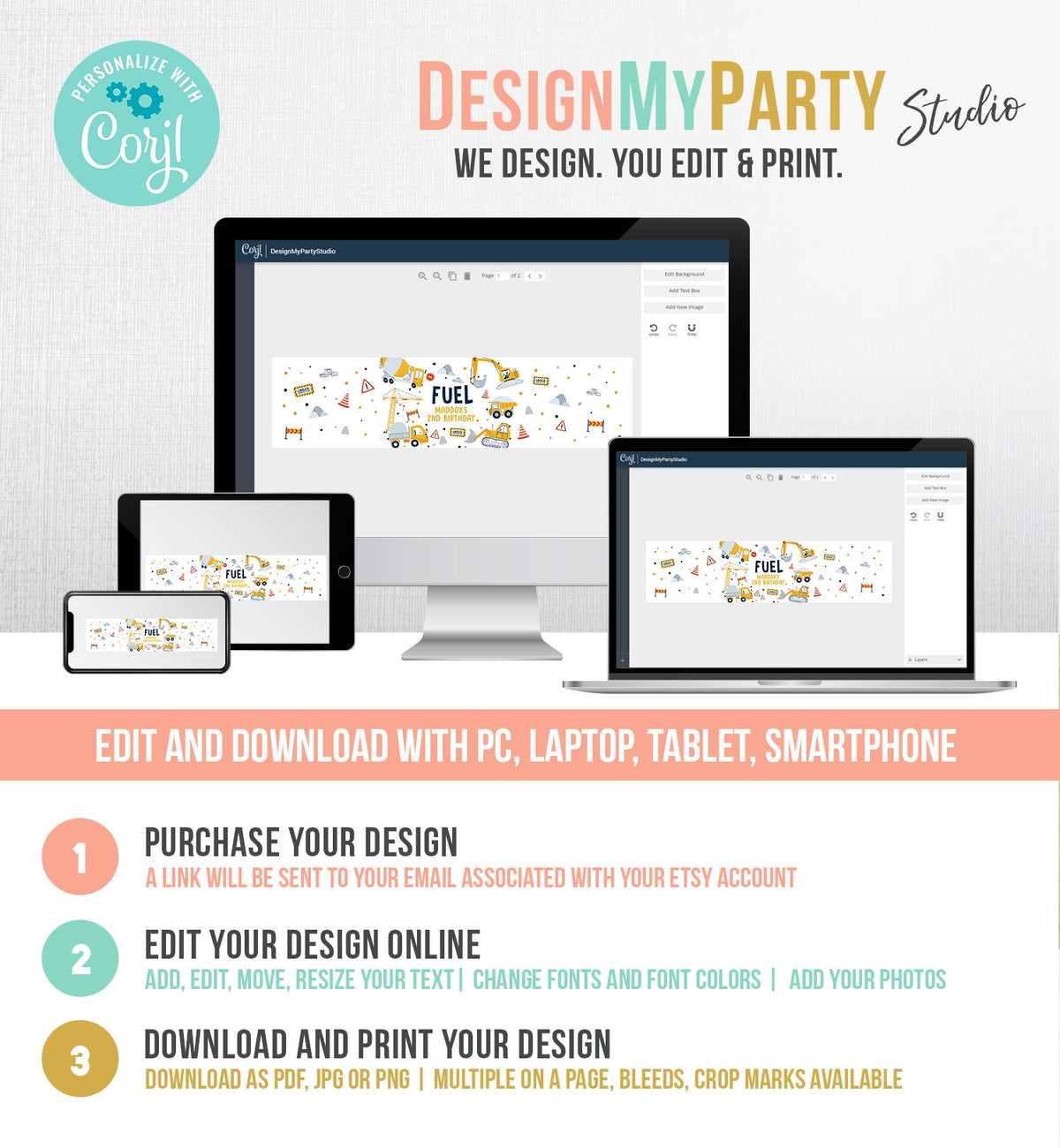 Editable Construction Water Bottle Labels Dump Truck Birthday Boy Digger Party Decor Fuel Bottle Wrapper Digital Template Printable 0458