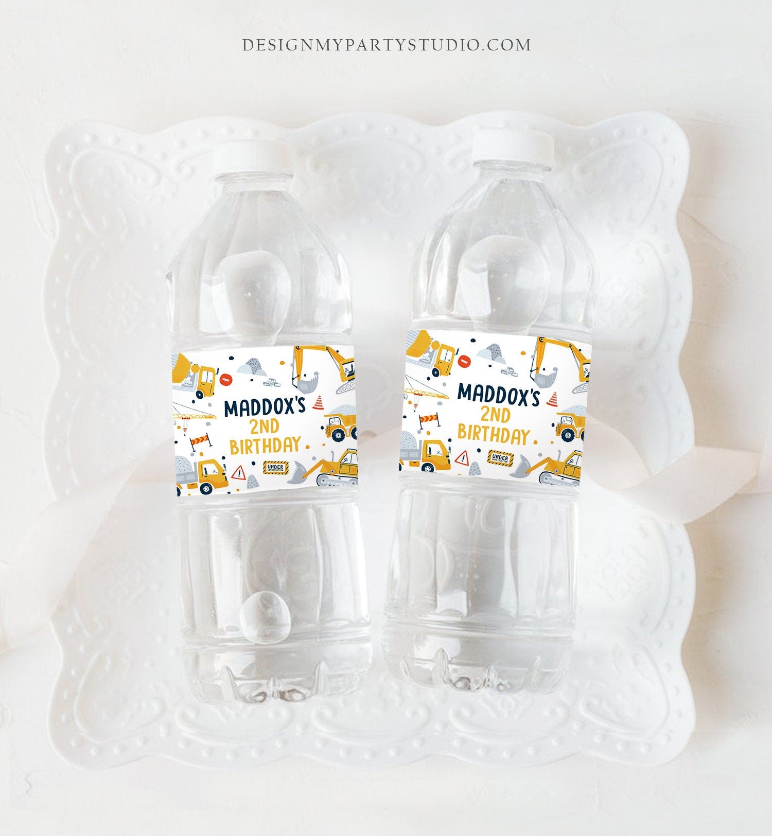 Editable Construction Water Bottle Labels Dump Truck Birthday Boy Digger Party Decor Fuel Bottle Wrapper Digital Printable Template 0458