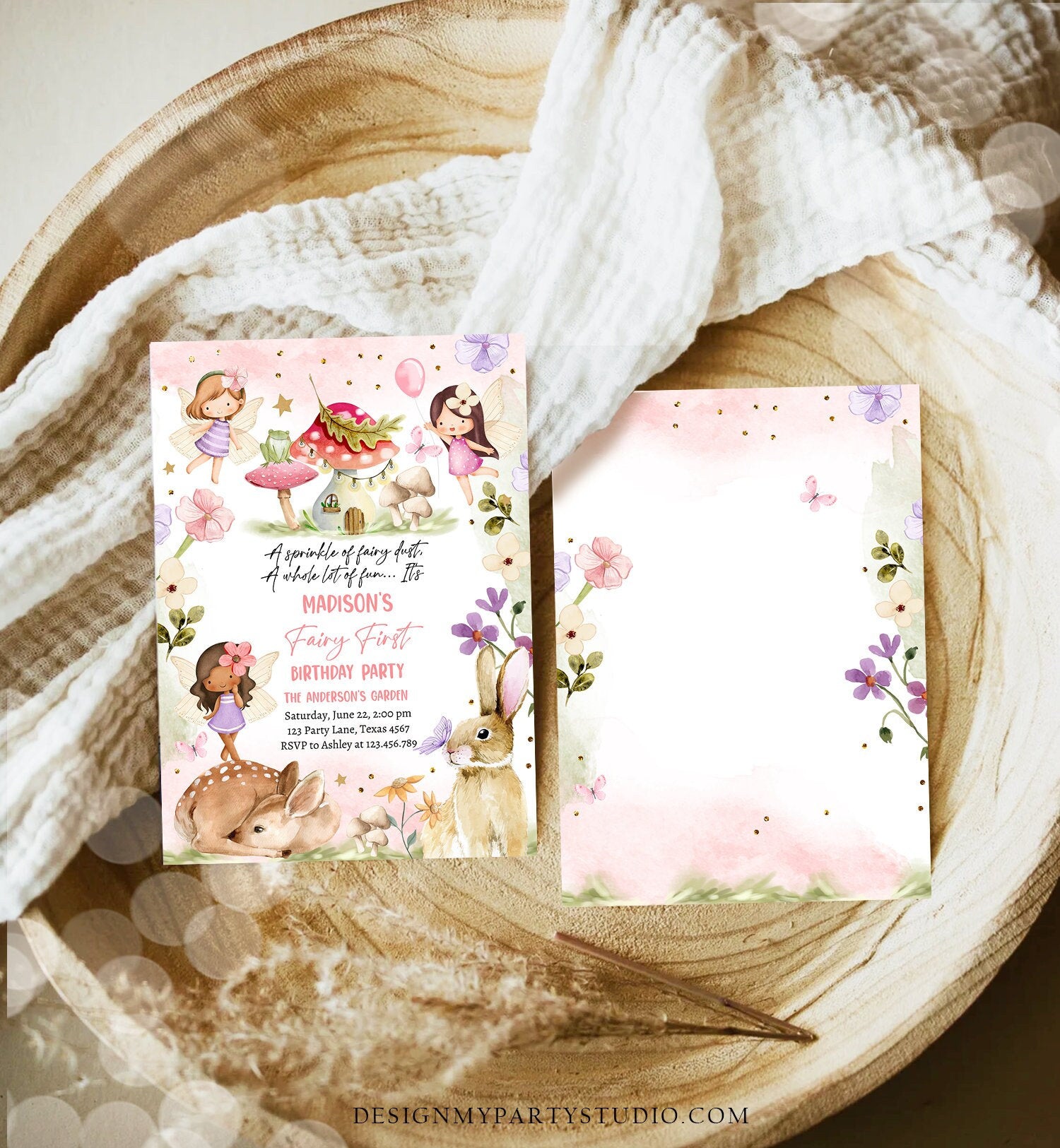 Editable Fairy Birthday Invitation Whimsical Enchanted Pixie Fairy Party Floral Fairy Invitation Girl Download Printable Template Corjl 0438