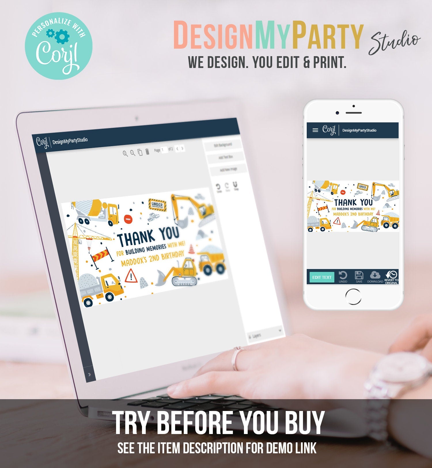 Editable Construction Birthday Party Favor Construction Gable Box Toolbox Favor Box Dump Truck Digger Digital Download Printable 0458