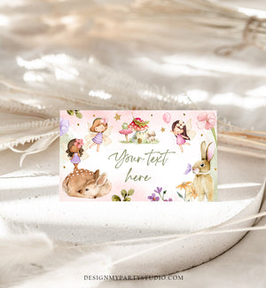 Editable Fairy Garden Food Labels Fairy Birthday Place Card Tent Card Escort Card Magical Fairy Forest Girl Printable Template Corjl 0438