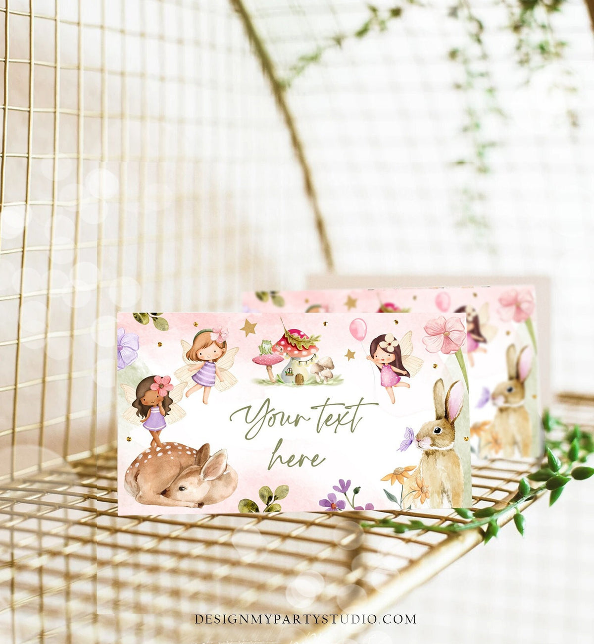 Editable Fairy Garden Food Labels Fairy Birthday Place Card Tent Card Escort Card Magical Fairy Forest Girl Printable Template Digital 0438