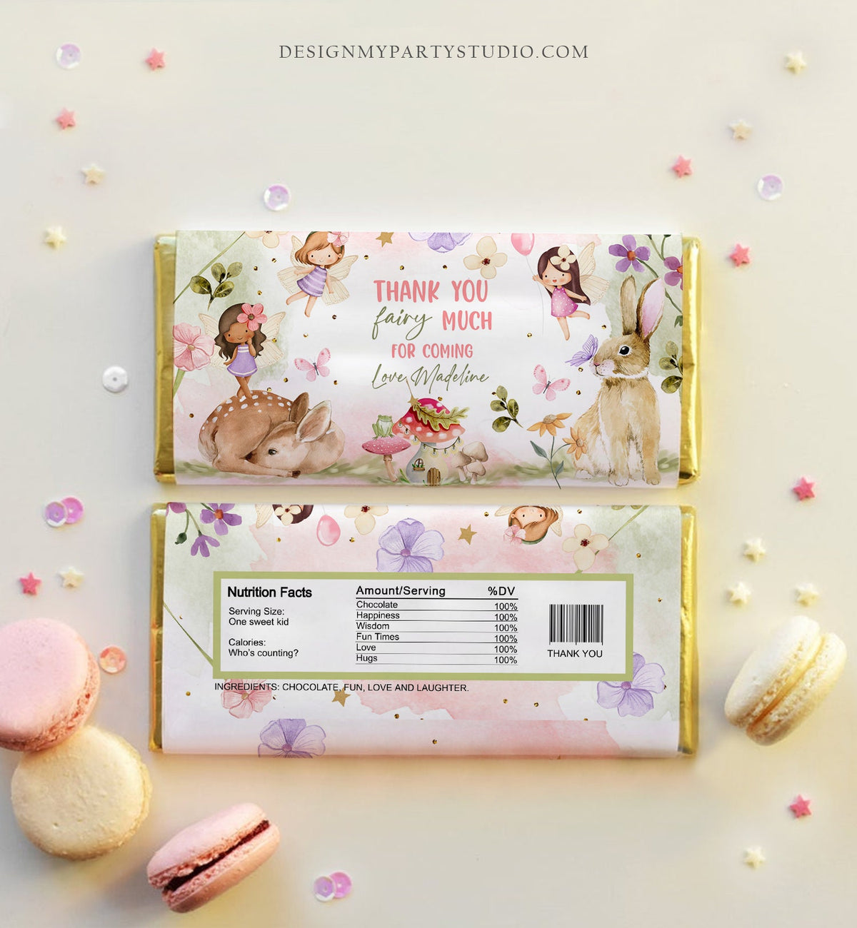 Editable Fairy Candy Bar Wrapper Fairy Chocolate Bar Labels Fairy Birthday Favors Forest Garden Girl Download Corjl Template Printable 0438