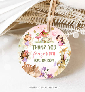 Editable Fairy Favor Tags Enchanted Forest Birthday Thank you tags Label Girl Fairy Garden Stickers Download Template PRINTABLE Corjl 0438
