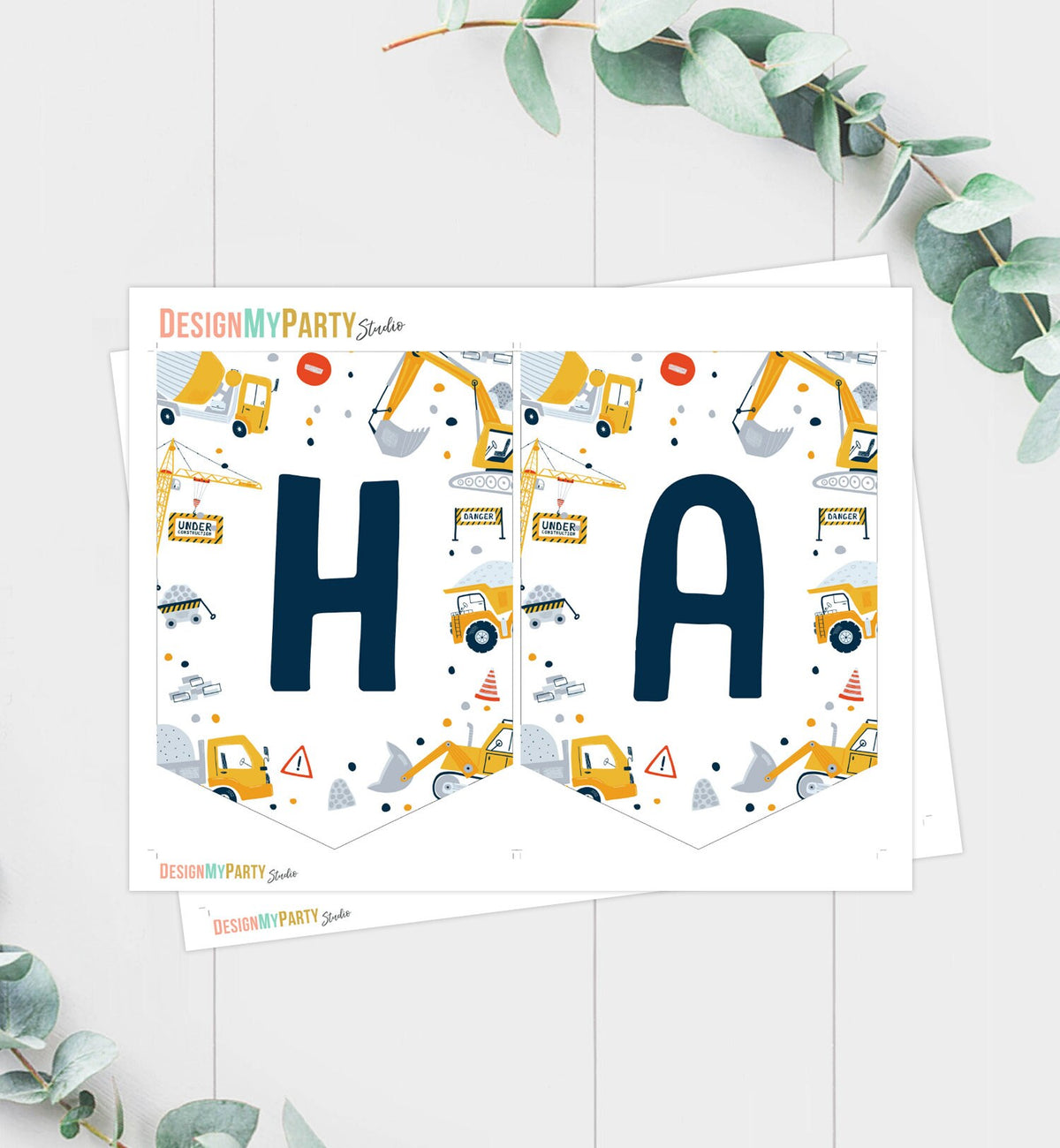 Happy Birthday Banner Construction Birthday Banner Boy Dump Truck Birthday Banner Decor Digger Instant download PRINTABLE DIGITAL DIY 0458