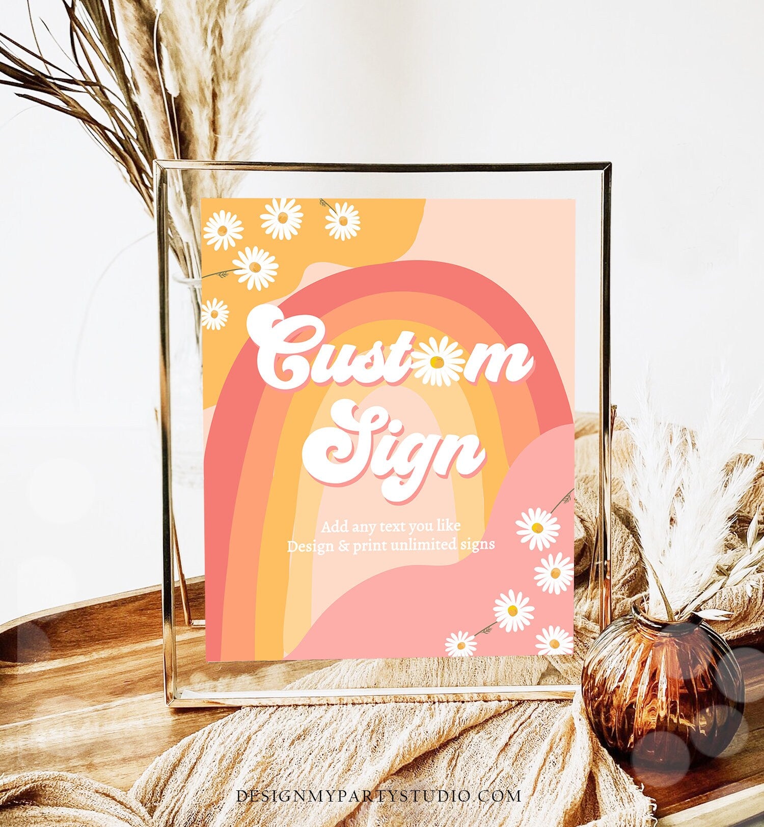 Editable Custom Sign Retro Groovy Birthday Party Groovy Pink Baby Shower Decor Daisy Floral Hippie 70s 8x10 Download PRINTABLE Corjl 0428