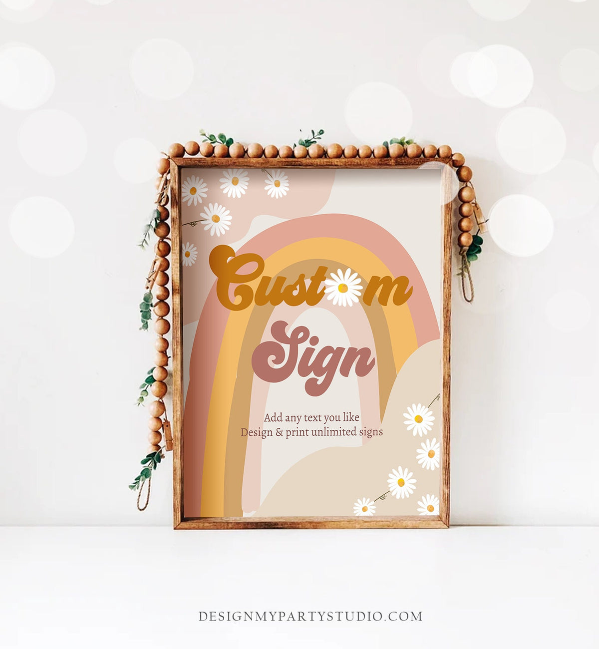 Editable Retro Groovy Custom Sign Birthday Party Groovy Pink Baby Shower Decor Daisy Floral Hippie 70s Download Template Printable 0428