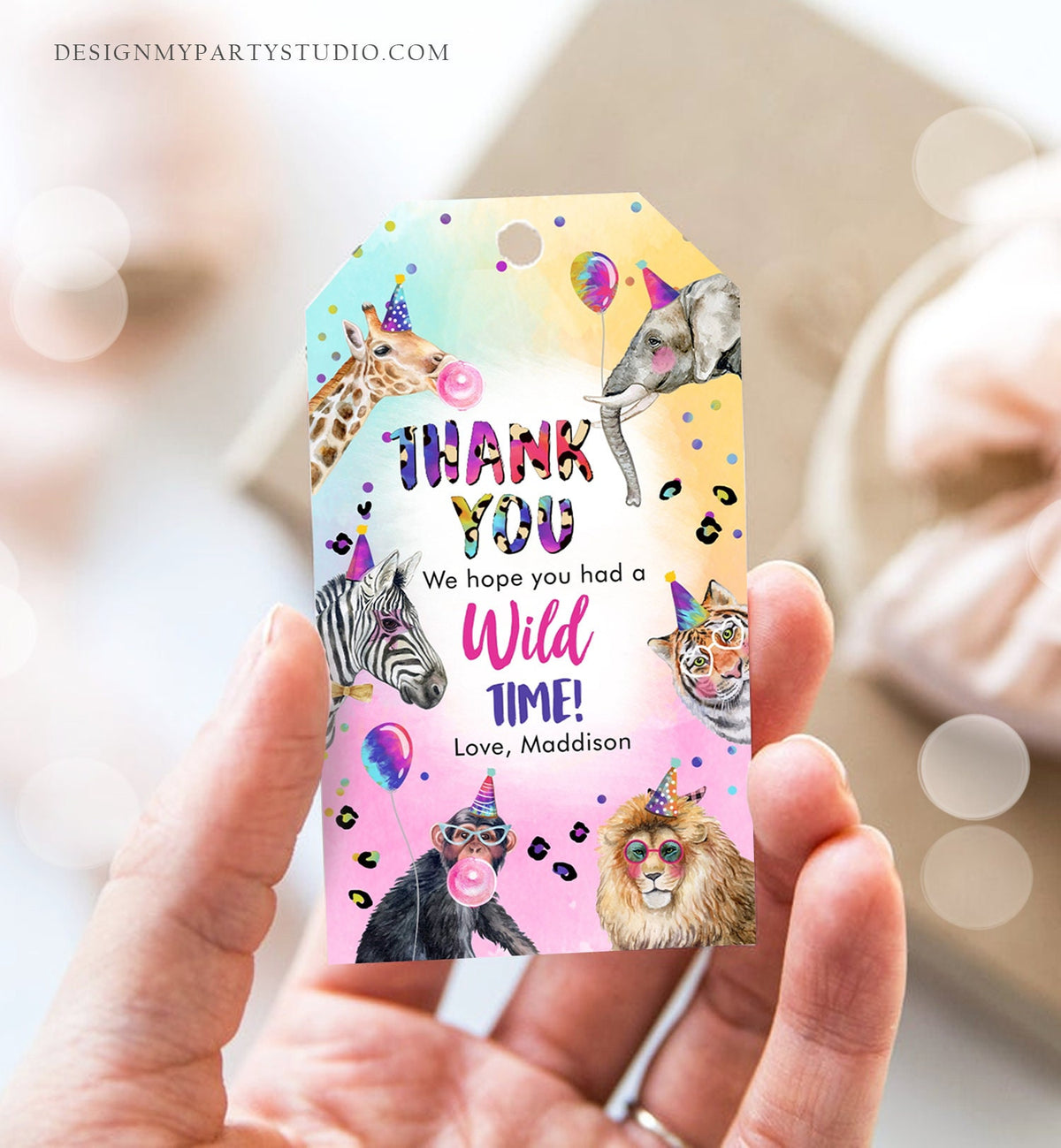 Editable Party Animals Favor Tags Wild One Animals Thank You Tags Safari Zoo Girl Birthday Wild Time Gift Digital Template Printable 0461