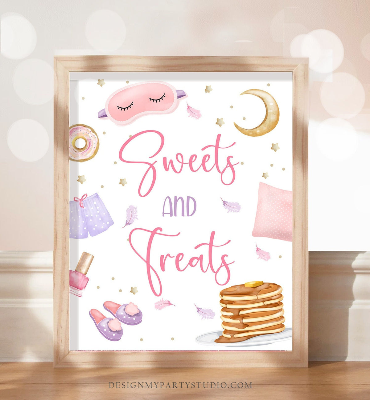 Sweets and Treats Sign Sleepover Birthday Sign Slumber Party Decor Teen Birthday Movie Night Pajamas Snack Sign Girl Download Printable 0447