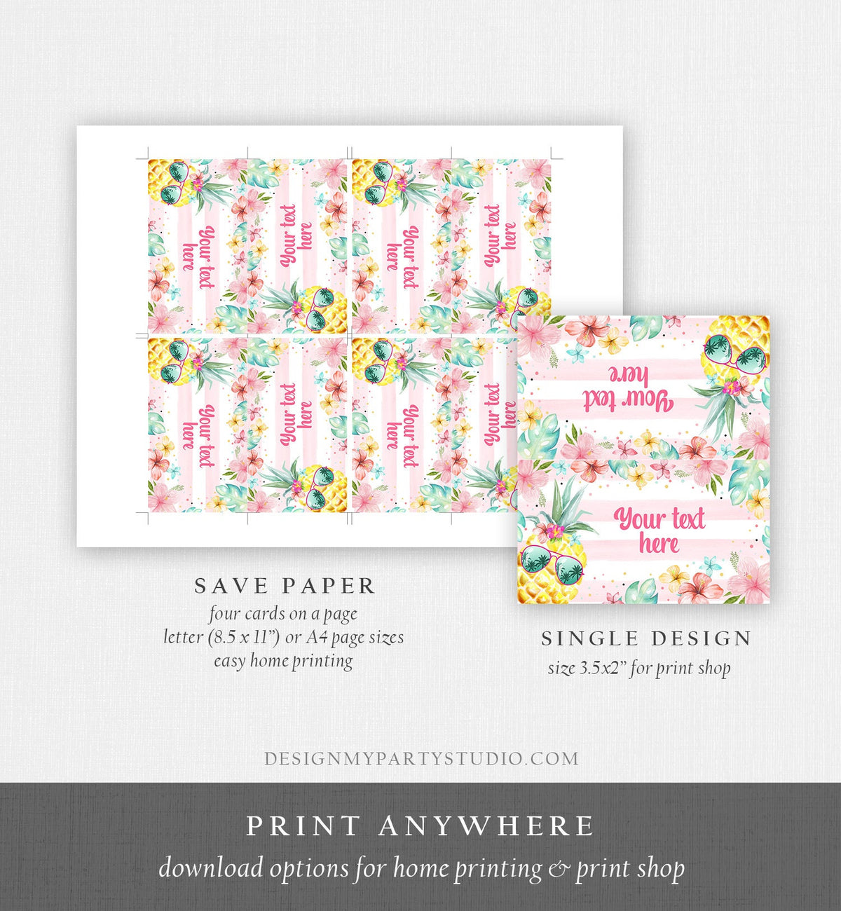 Editable Pineapple Food Labels Luau Birthday Party Food Cards Tent Card Girl Pink Tropical Name Pool Party Hawaiian Template Printable 0391