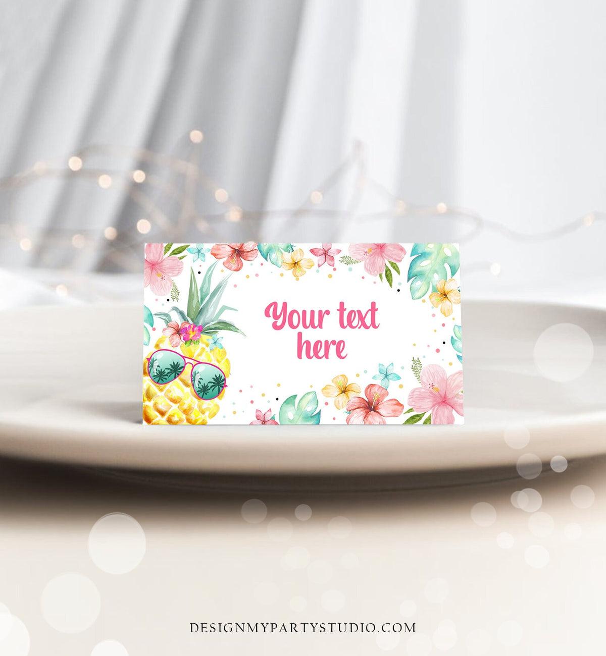 Editable Pineapple Food Label Luau Birthday Party Food Tent Girl Pink Tropical Name Pool Party Hawaiian Digital Template Printable 0391