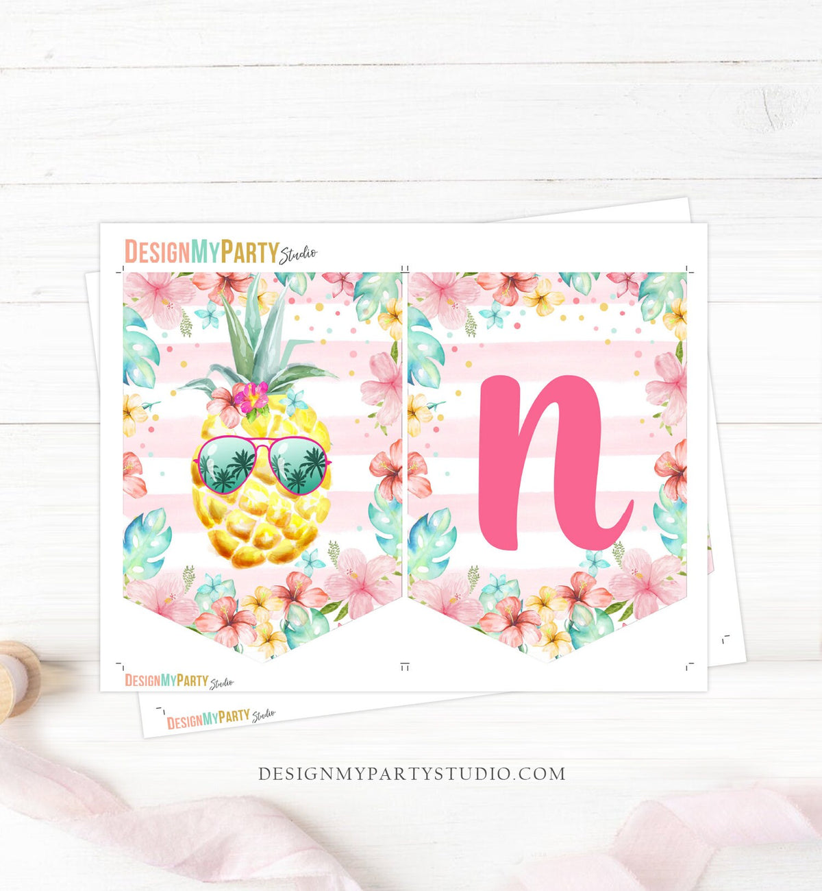 Pineapple High Chair Banner Hawaiian Luau 1st First Birthday High Chair ONE Banner Party Decor Tropical Girl Luau Digital Printable 0391