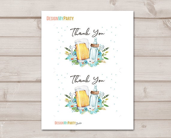 Brewing Thank you Card A Baby is Brewing Thank You Note 4x6&quot; Love is Brewing Beer Baby Shower Boy Blue Couples Shower Instant Download 0190