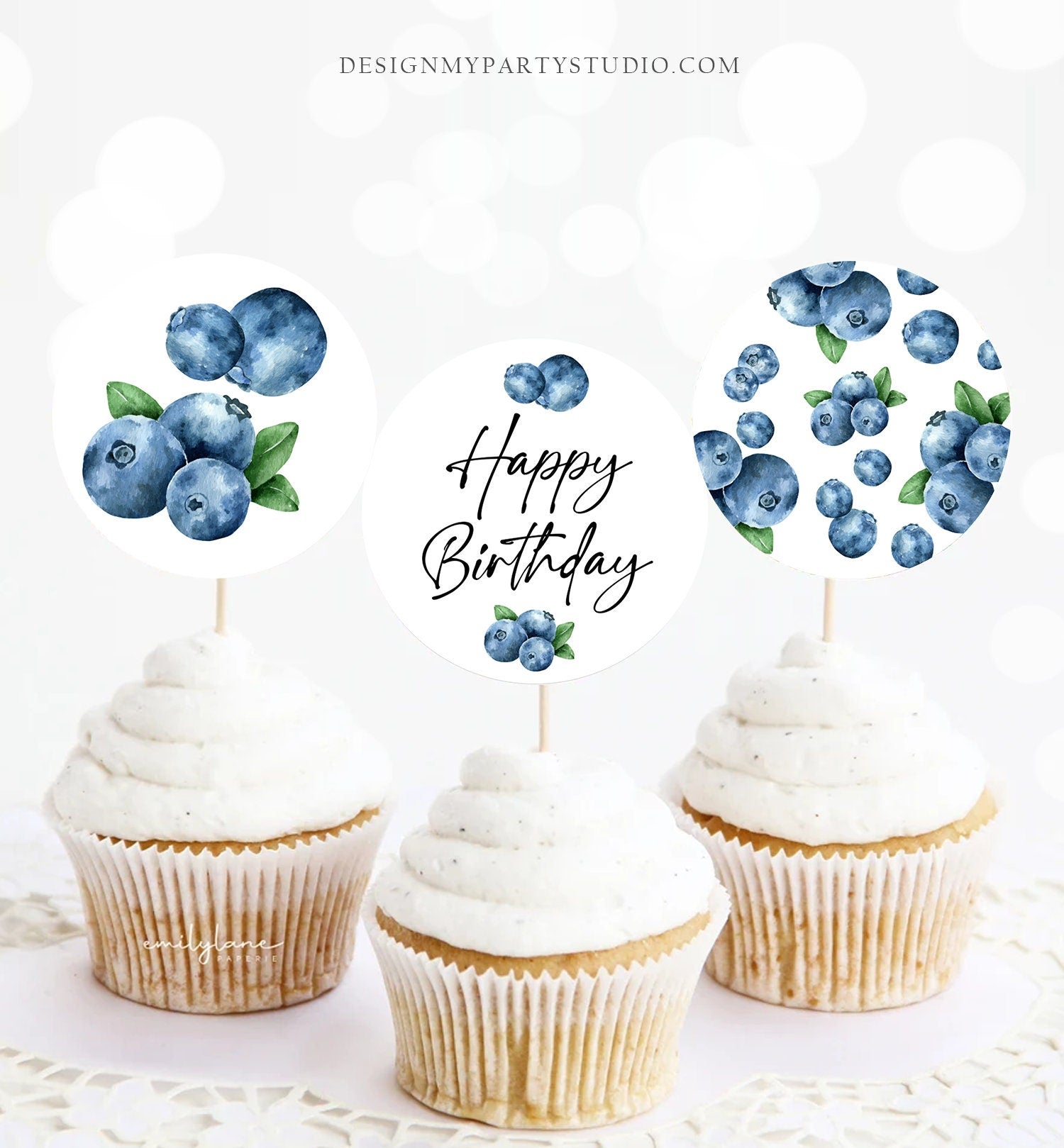 Blueberry Birthday Cupcake Toppers Favor Tag Boy Party Decor Berry Sweet 1st Blueberries Farmers Market Digital Download Printable 0399