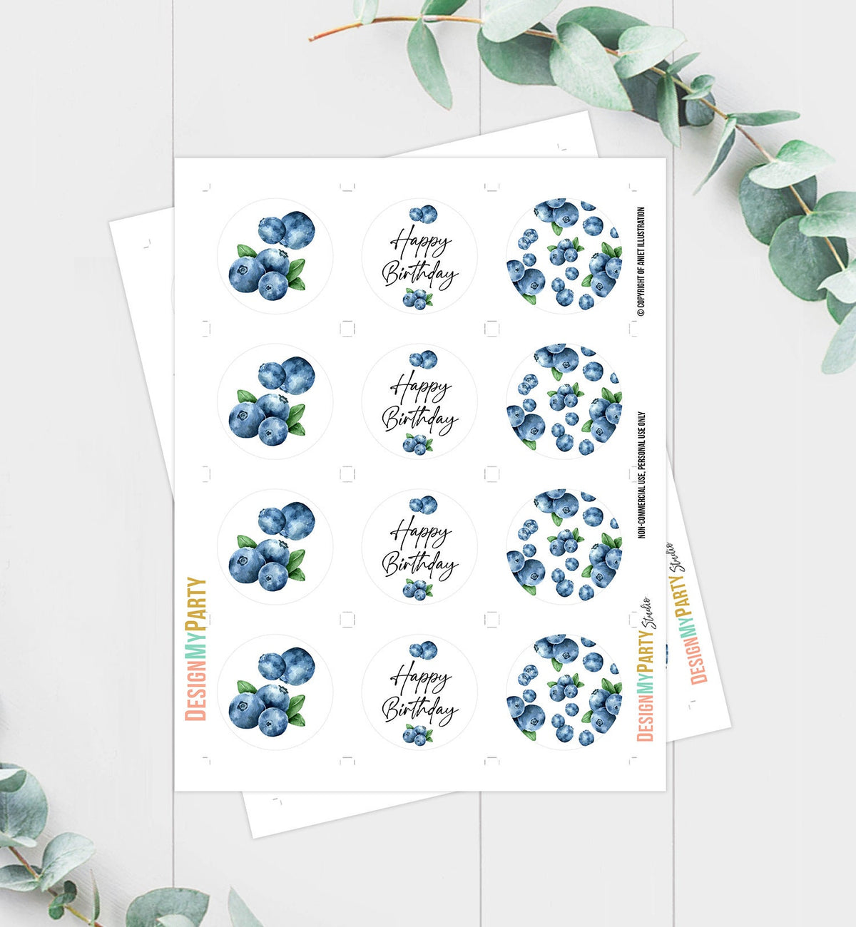 Blueberry Birthday Cupcake Toppers Favor Tag Boy Party Decor Berry Sweet 1st Blueberries Farmers Market Digital Download Printable 0399