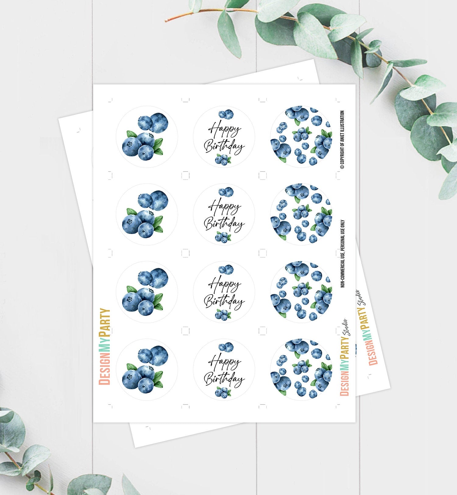 Blueberry Birthday Cupcake Toppers Favor Tag Boy Party Decor Berry Sweet 1st Blueberries Farmers Market Digital Download Printable 0399