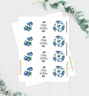 Blueberry Birthday Cupcake Toppers Favor Tags Boy Party Decor Berry Sweet 1st Blueberries Farmers Market Digital Download PRINTABLE 0399