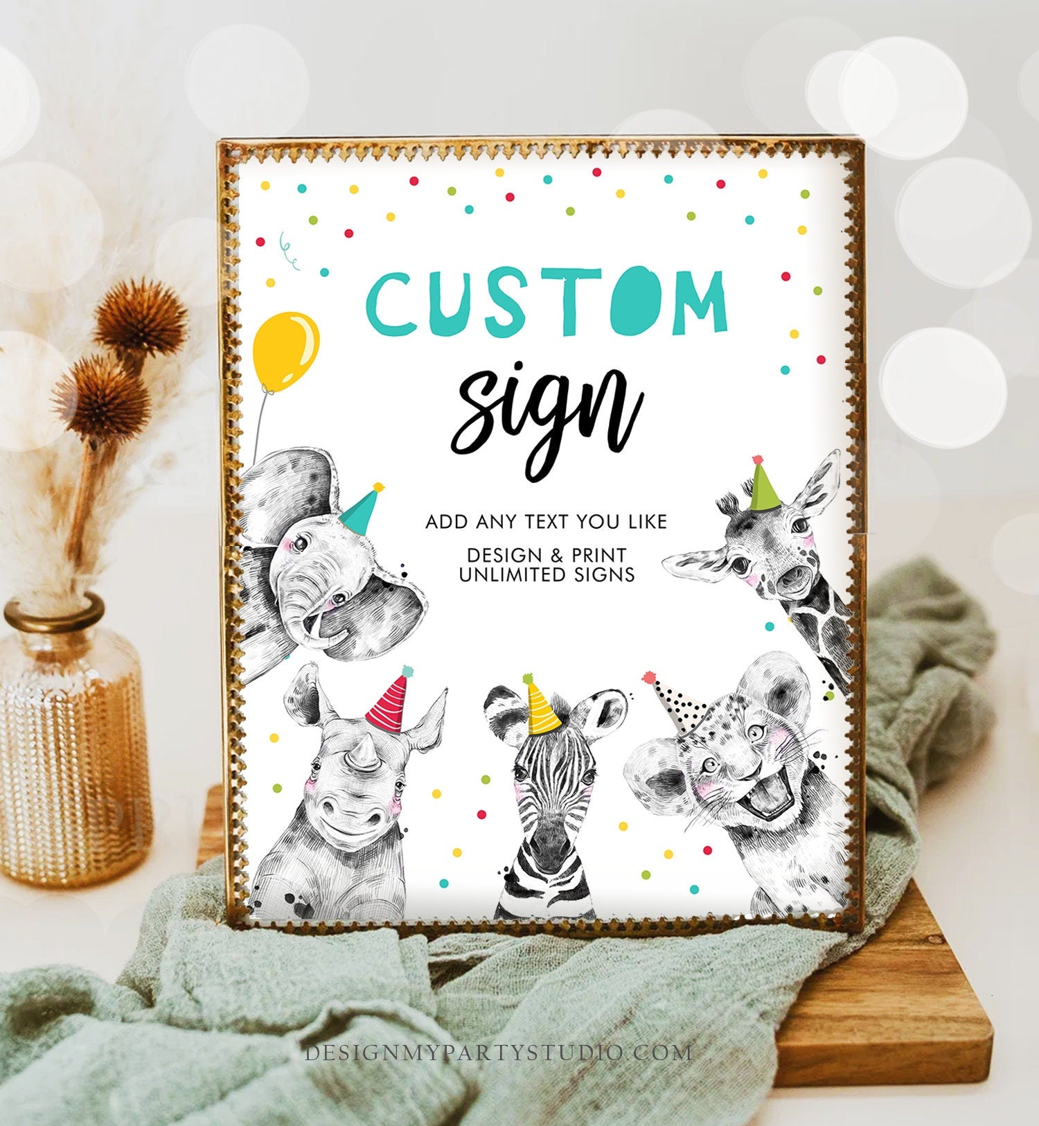 Editable Custom Sign Party Animals Sign Wild One Animals Decor Zoo Safari Animals Boy Table Decor Digital Download Template Printable 0390
