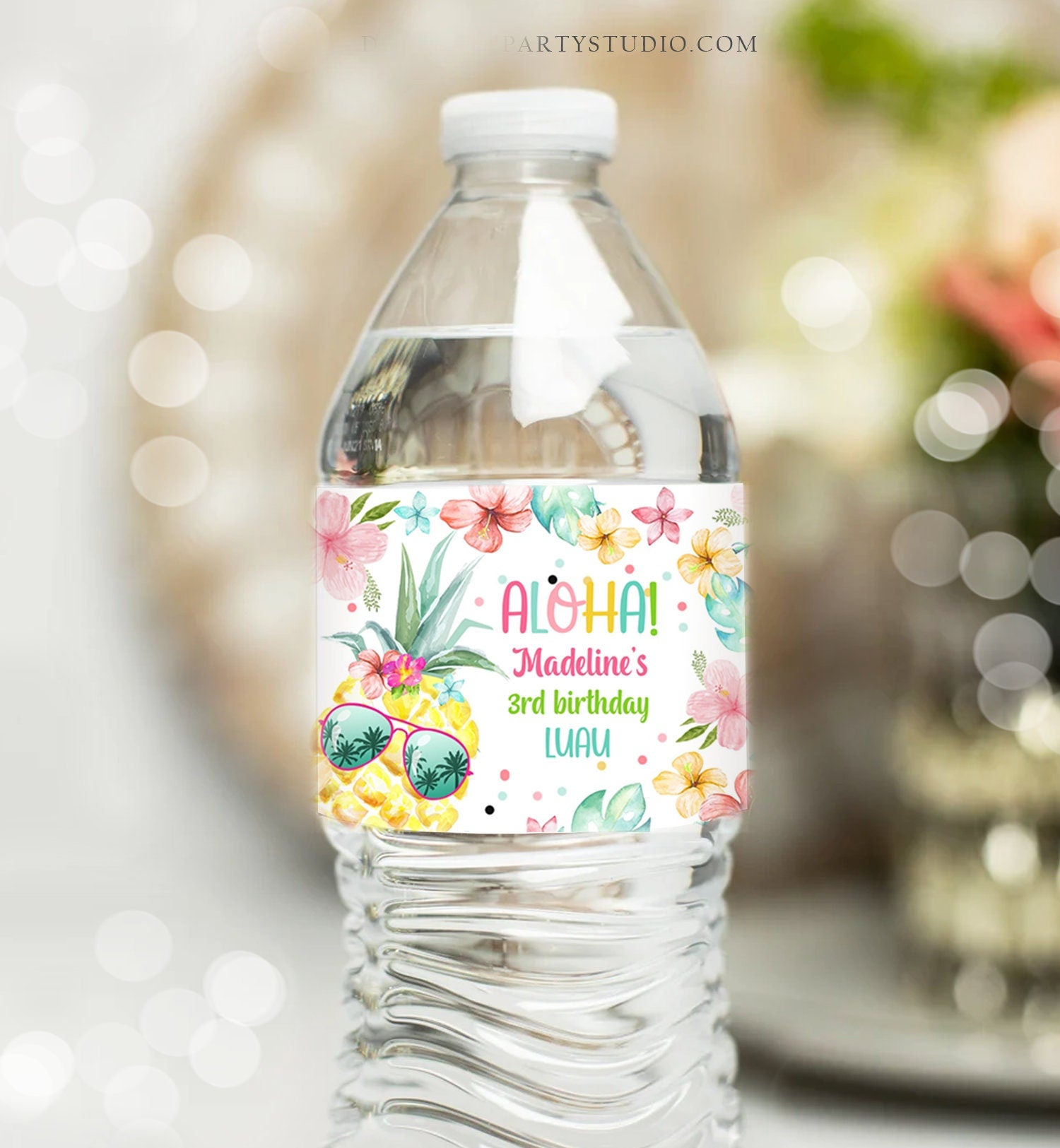 Editable Pineapple Water Bottle Labels Hawaiian Birthday Aloha Tropical Luau Party Pool Party Printable Bottle Labe Template Printable 0391