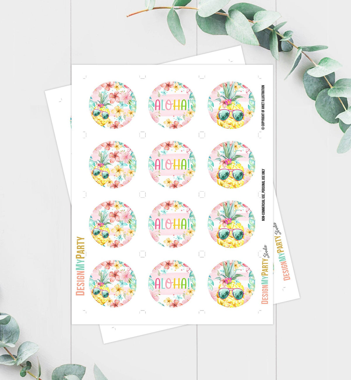 Pineapple Cupcake Toppers Favor Tags Hawaiian Birthday Party Decoration Luau Birthday Party Pool Party Girl Download Digital PRINTABLE 0391