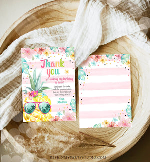 Editable Pineapple Birthday Thank You Card Girl Hawaiian Birthday Thank You Note Tropical Luau Party Download Template Digital Corjl 0391