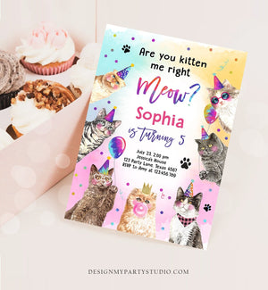 Editable Cat Birthday Party Invitation Kitten Birthday Invite Kitten me Right Meow Invite Party Animals Girl Download Template Corjl 0460