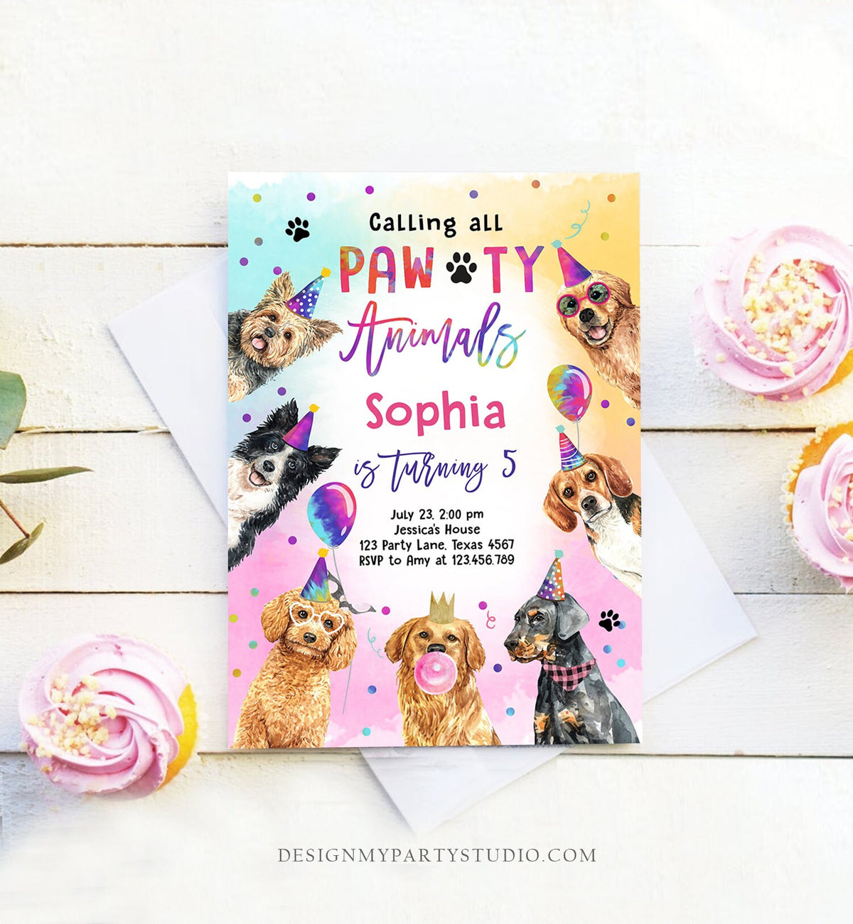 Editable Dogs Birthday Party Invitation Puppy Birthday Invite Calling All Pawty Animals Party Animals Download Printable Template Corjl 0460