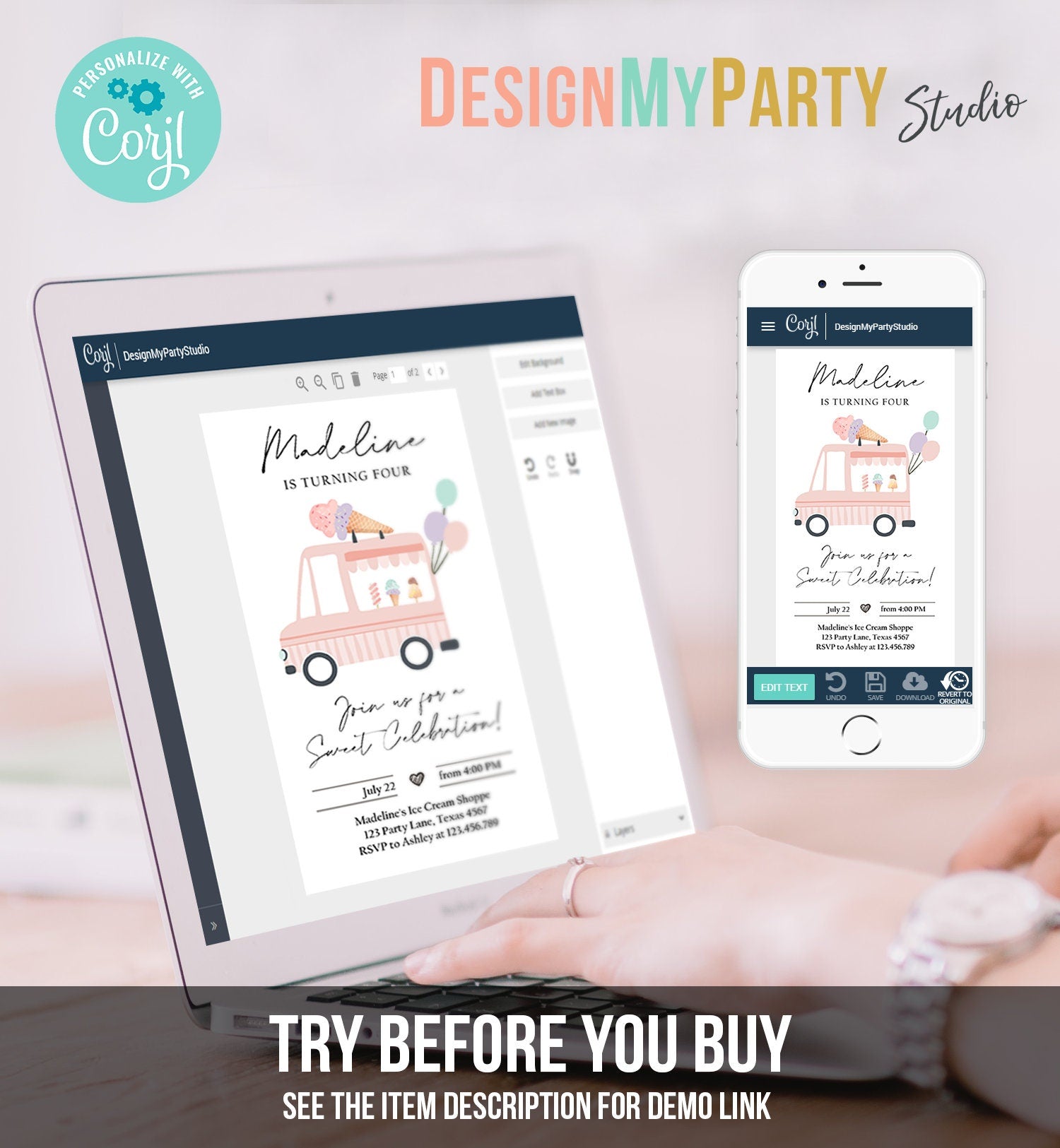 Editable Ice Cream Truck Birthday Evite Ice Cream Truck Invite Modern Ice Cream Shoppe Van The Scoop Phone Digital Evite Template 0415