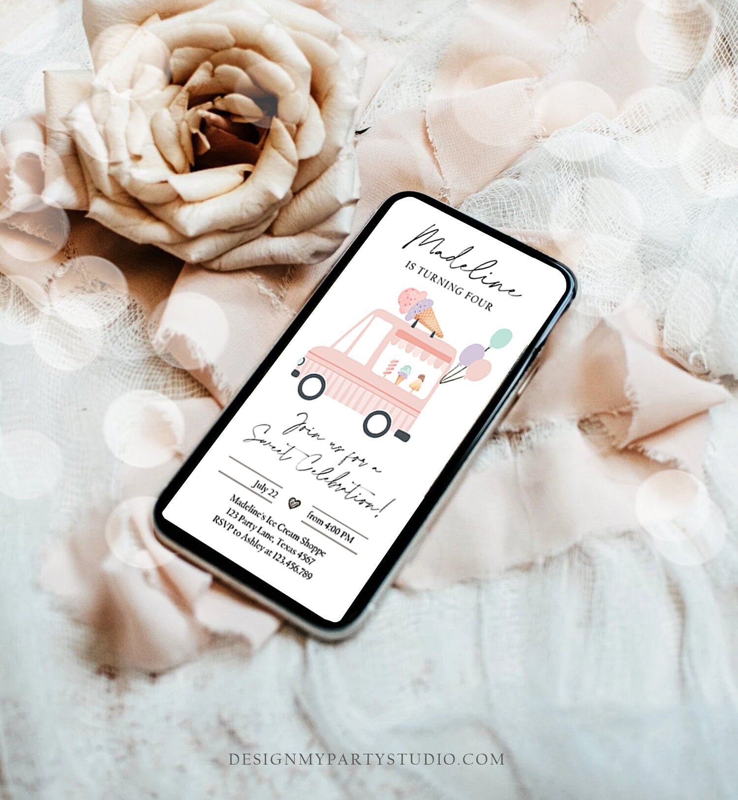 Editable Ice Cream Truck Birthday Evite Ice Cream Truck Invite Modern Ice Cream Shoppe Van The Scoop Phone Digital Evite Template 0415