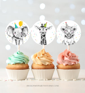 Party Animals Cupcake Toppers Favor Tags Birthday Party Decoration Safari Animals Zoo Birthday Wild One Download Digital PRINTABLE 0390