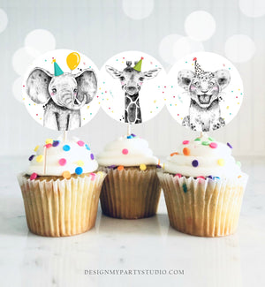 Party Animals Cupcake Toppers Favor Tags Birthday Party Decoration Safari Animals Zoo Birthday Wild One Download Digital PRINTABLE 0390