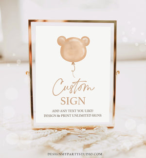 Editable Custom Sign Teddy Bear Birthday Bear Baby Shower Bearly Wait Boho Modern Bear Balloon Picnic Sign Corjl Template Printable 0439