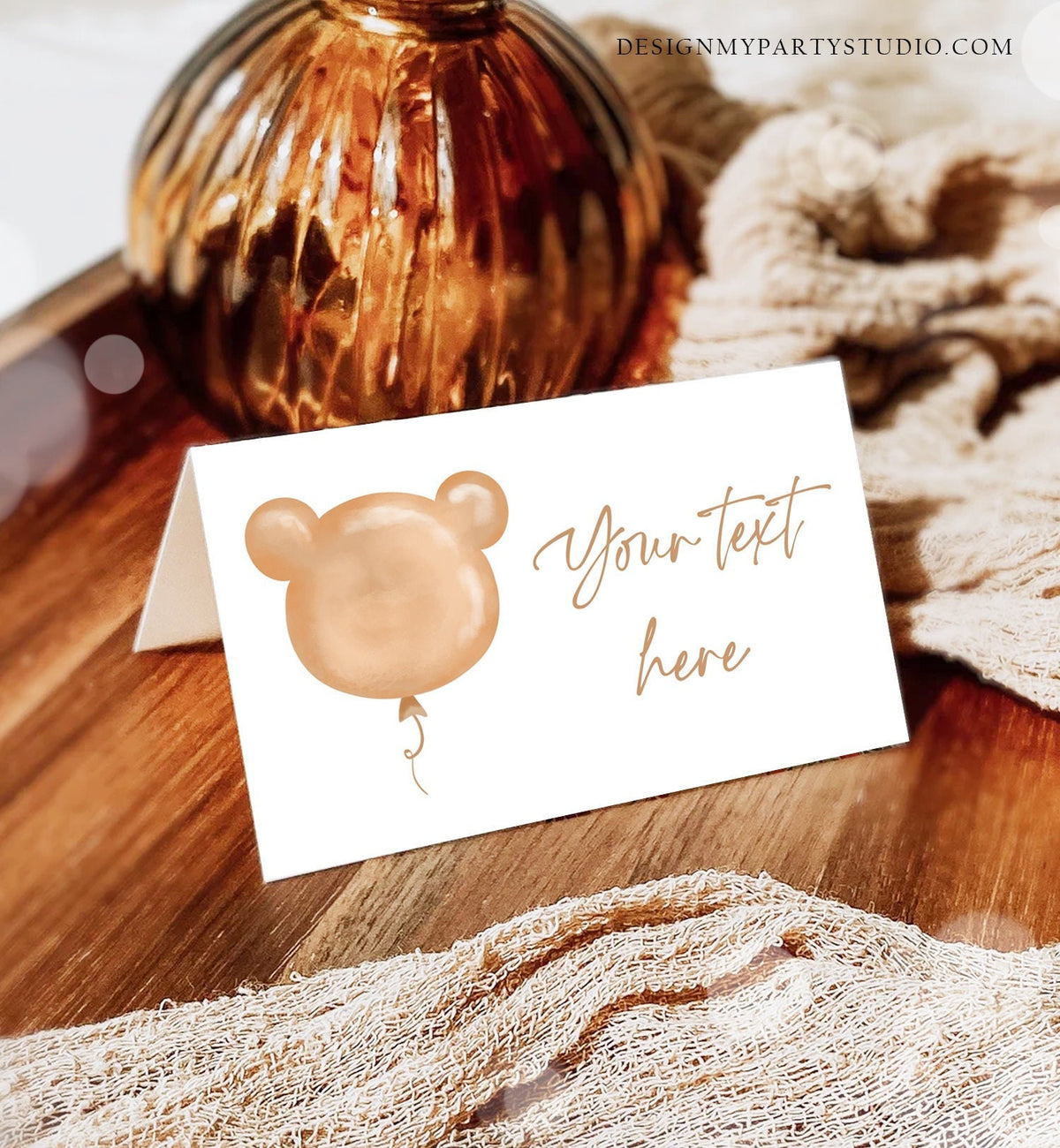 Editable Food Labels Teddy Bear Baby Shower Place Card Tent Card Bearly Wait Bear Balloon Modern Beary 1st Birthday Template Printable 0439