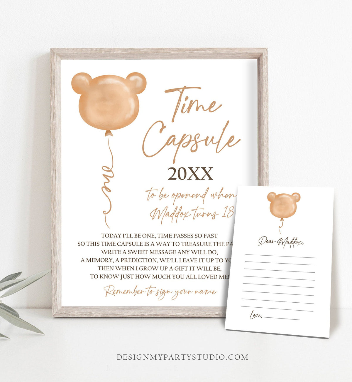 Editable Teddy Bear Time Capsule Beary First Birthday Party Game Teddy Bears Picnic Modern Beary Cute Download Corjl Template Printable 0439