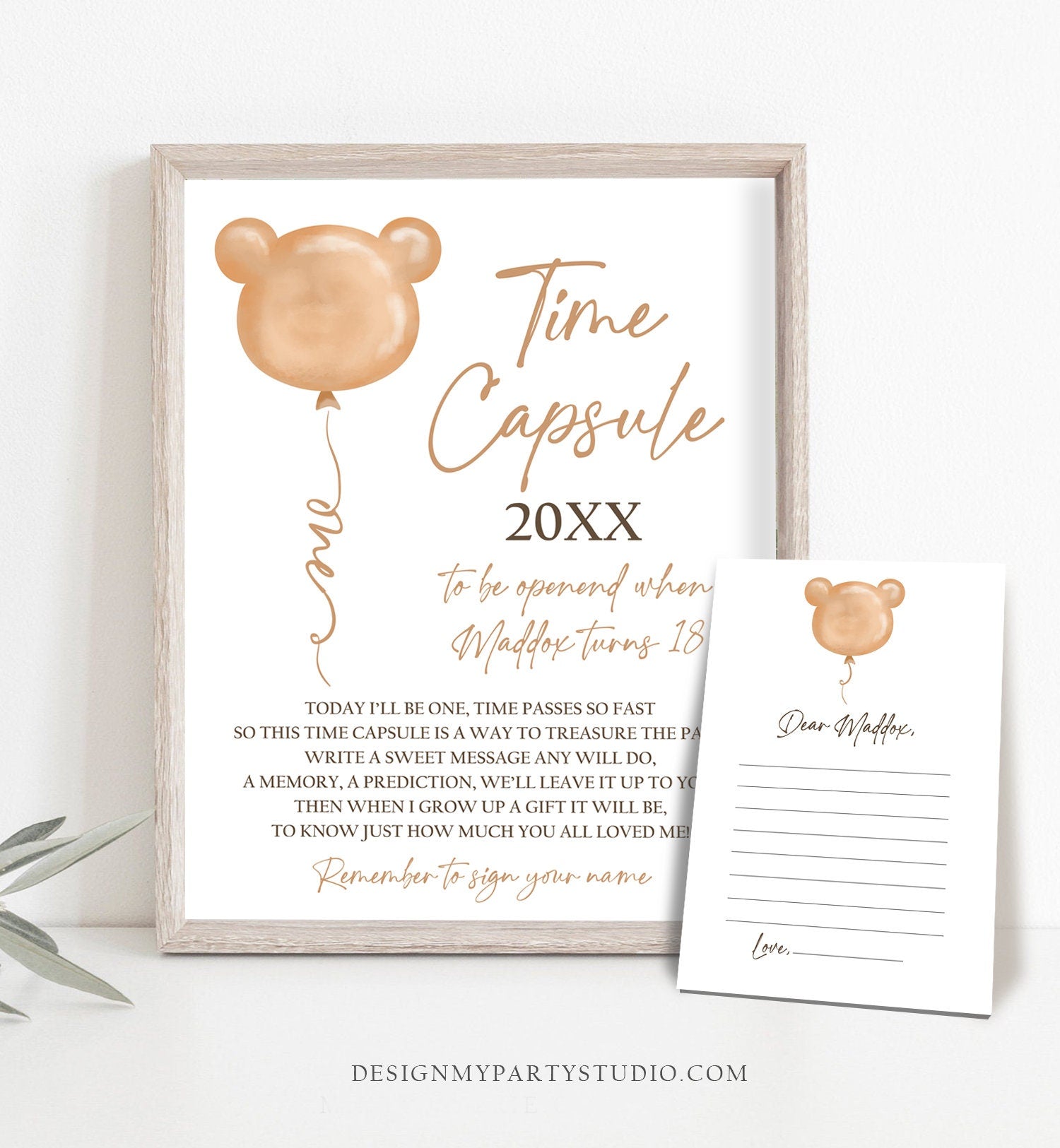Editable Teddy Bear Time Capsule Beary First Birthday Party Game Teddy Bears Picnic Modern Beary Cute Download Corjl Template Printable 0439