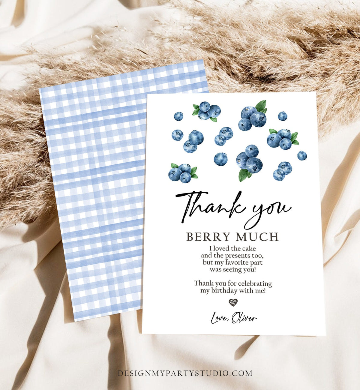 Editable Blueberry Thank You Card Berry First Birthday Berry Sweet Farmers Market Blueberries Boy Digital Download Template Printable 0399