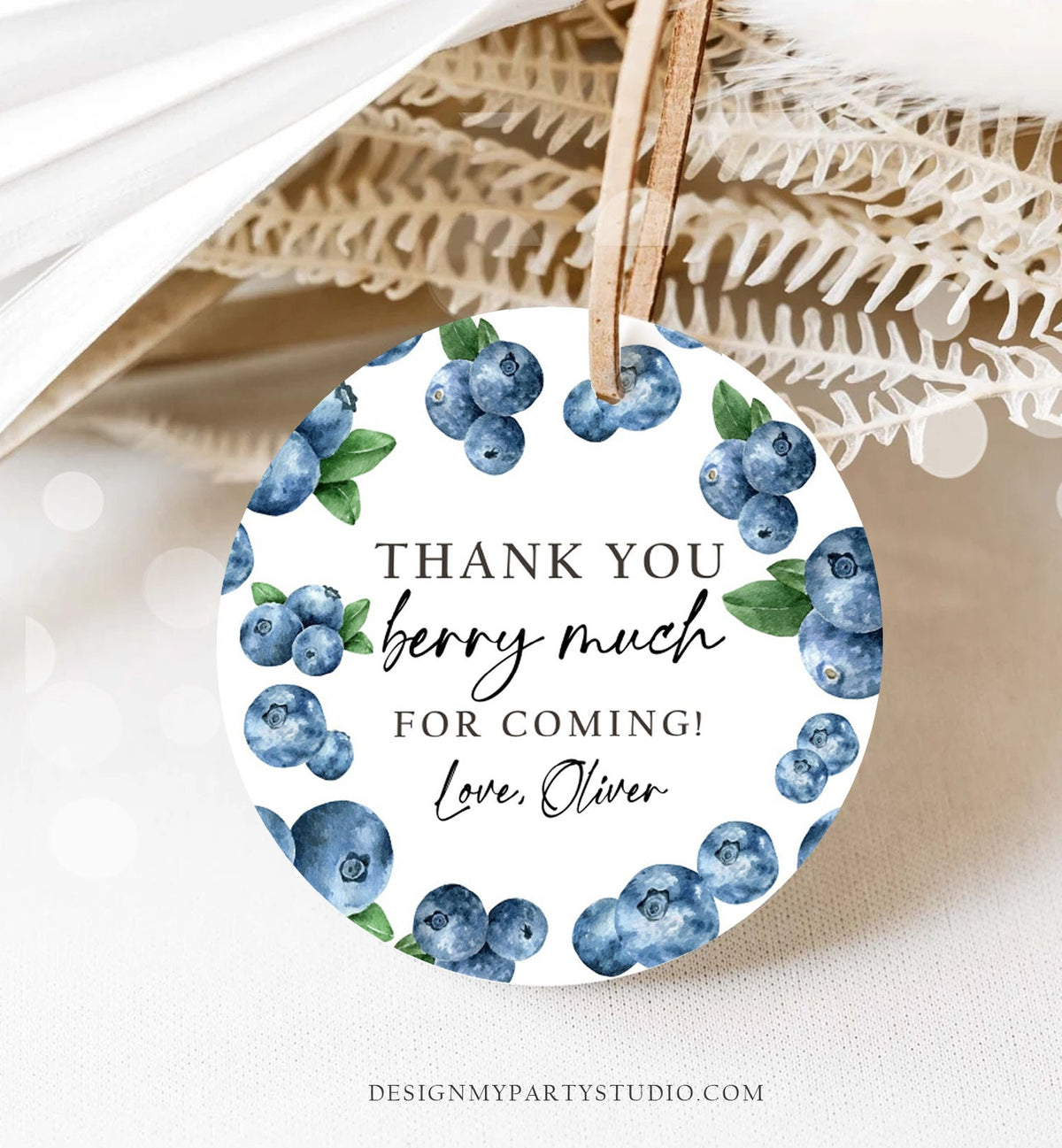 Editable Blueberry Favor Tags Berry First Birthday Thank you Stickers Label Berry Farmers Market Blueberries Template PRINTABLE Corjl 0399