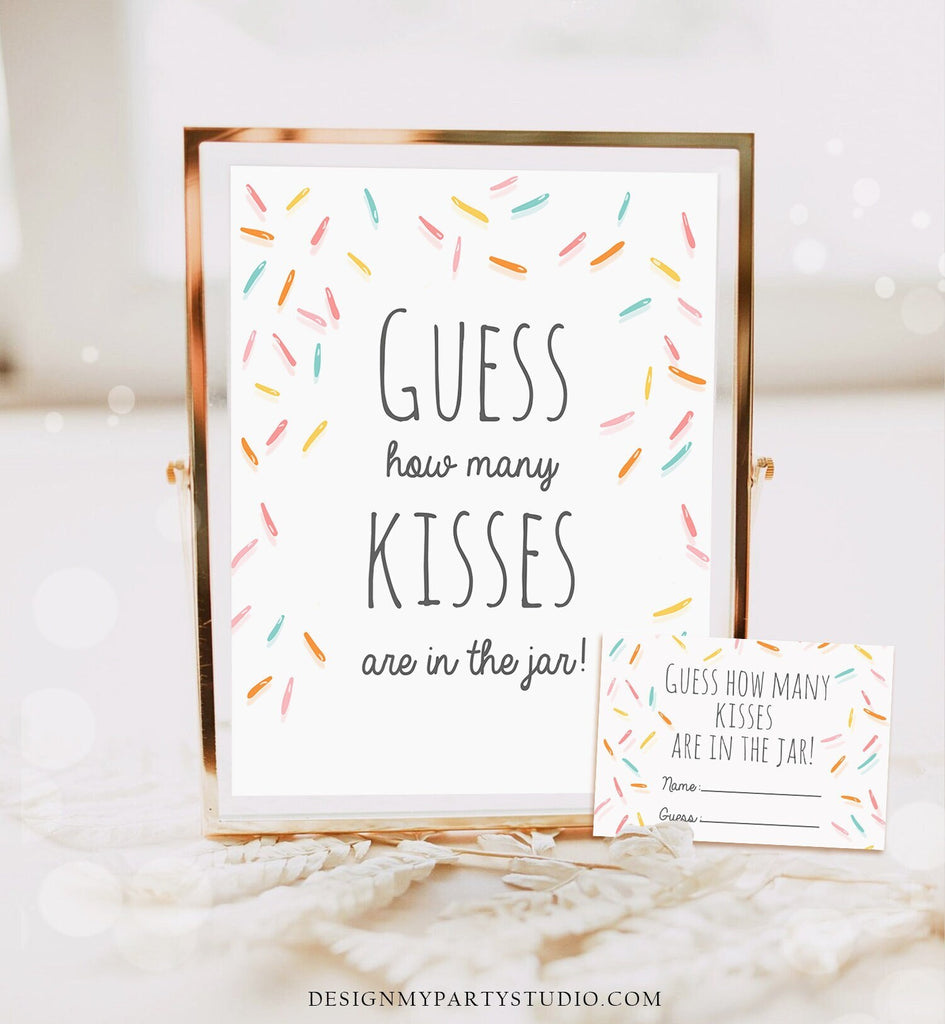 Guess How Many Kisses In The Jar Game - Floral Bridal Shower & Party Game With Sign & 30 Cards - View #2