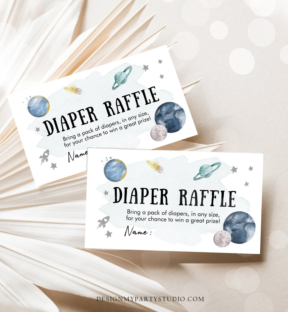 Editable Outer Space Diaper Raffle Ticket Space Baby Shower Planets Galaxy Registry Card Silver Diaper Game Digital Template Printable 0357