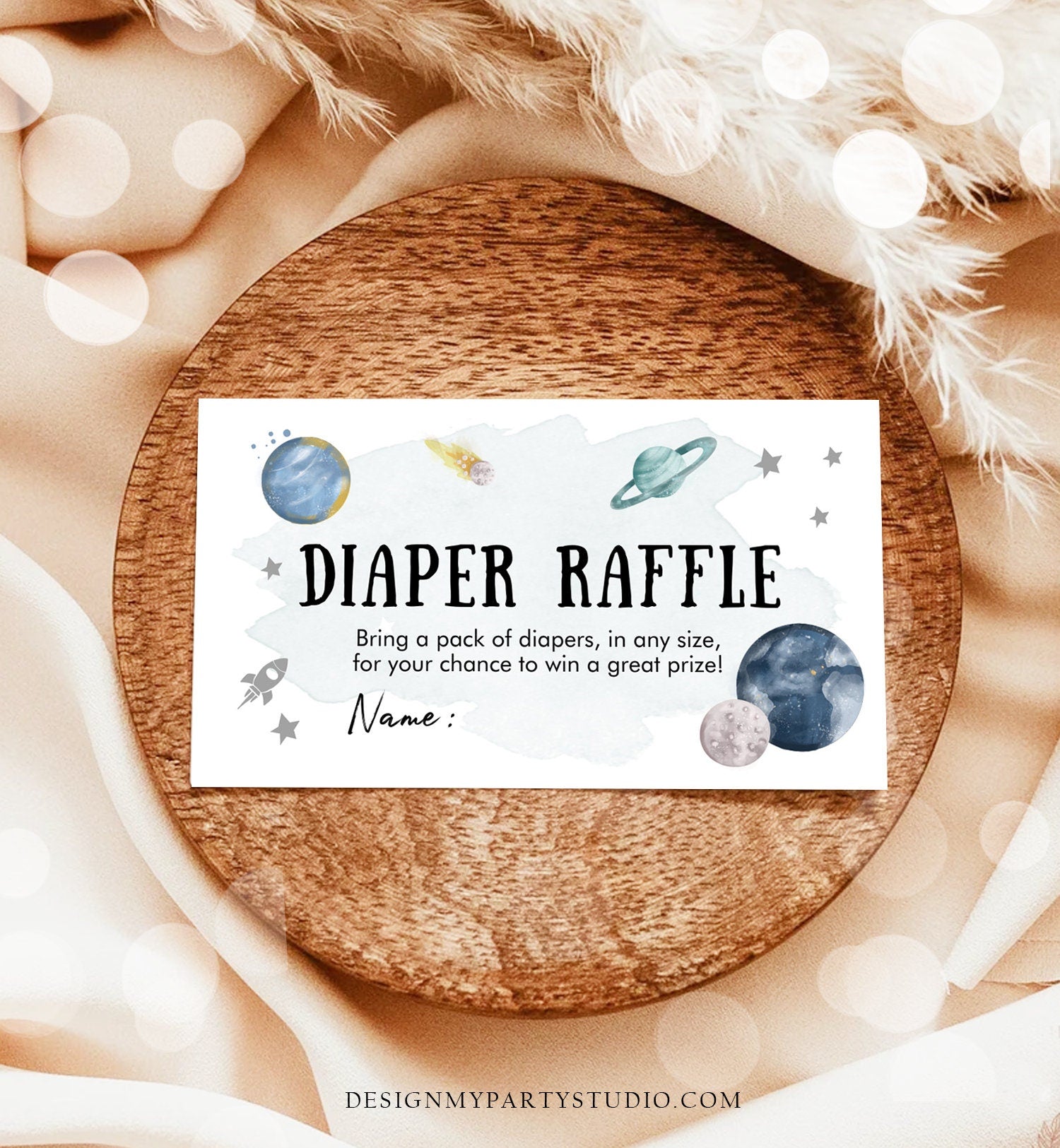 Editable Outer Space Diaper Raffle Ticket Space Baby Shower Planets Galaxy Registry Card Silver Diaper Game Digital Template Printable 0357
