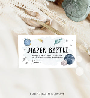 Editable Outer Space Diaper Raffle Ticket Space Baby Shower Planets Galaxy Registry Card Silver Diaper Game Template PRINTABLE Corjl 0357