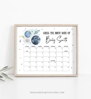 Editable Guess the Birth Date Baby Shower Game Guess Birthday Outer Space Astronaut Planets Galaxy Silver Corjl Template Printable 0357
