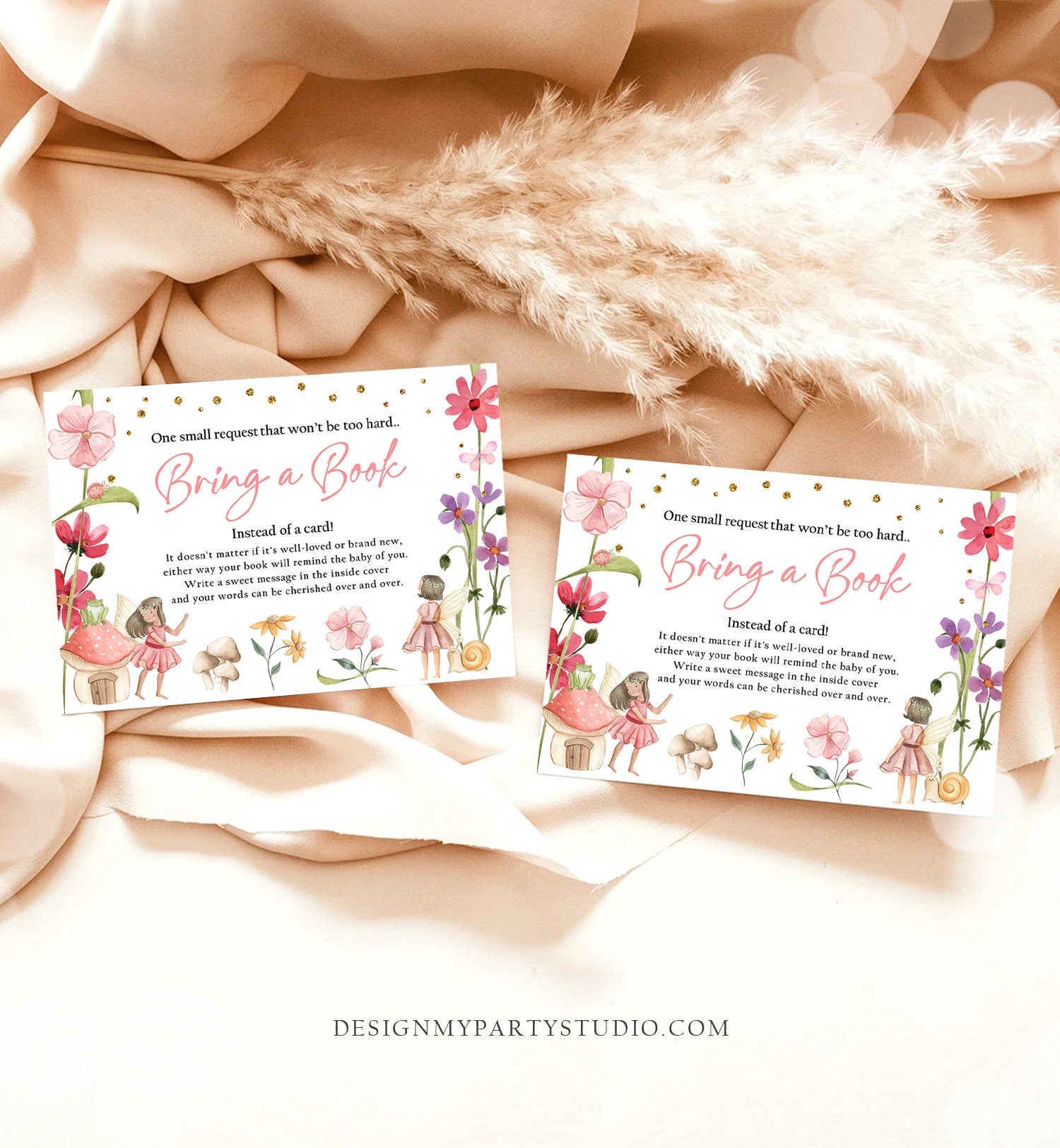 Editable Fairy Bring a Book Card Note Card Magical Forest Baby Shower Book Insert Books for Baby Request Digital Template Printable 0406