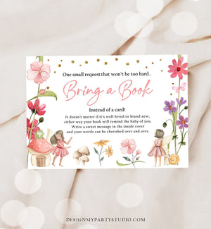 Editable Fairy Bring a Book Card Note Card Magical Forest Baby Shower Book Insert Books for Baby Book Request Corjl Template Printable 0406