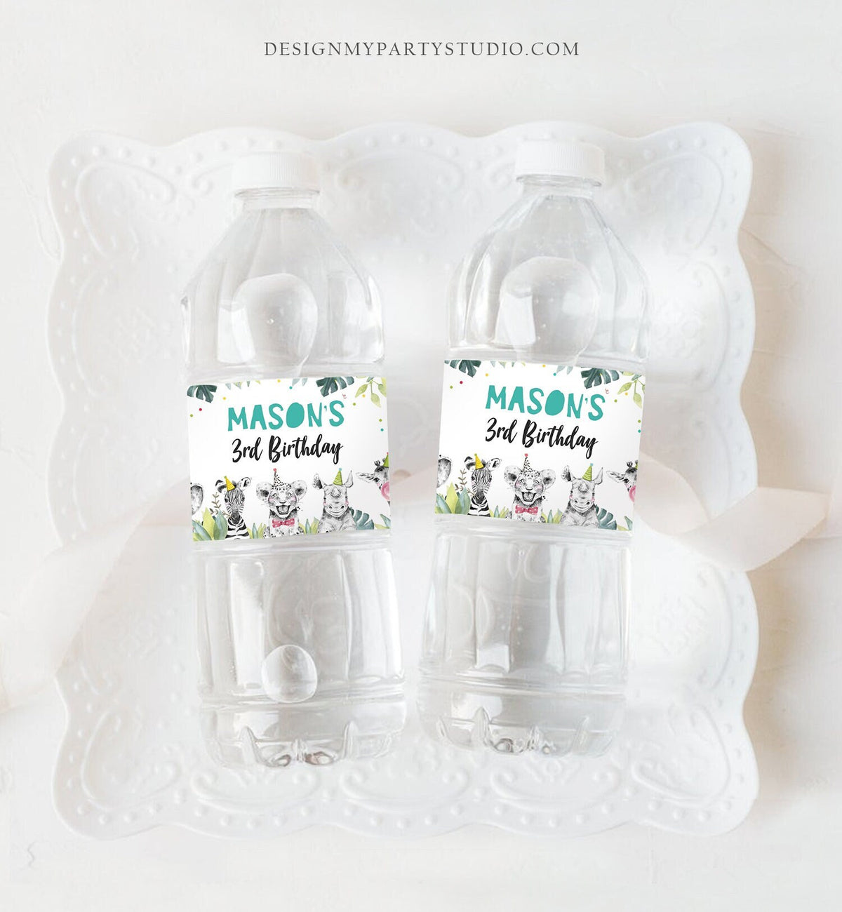 Editable Water Bottle Labels Party Animals Birthday Wild One Birthday Decor Safari Animals Zoo Printable Bottle Wrappers Template 0322